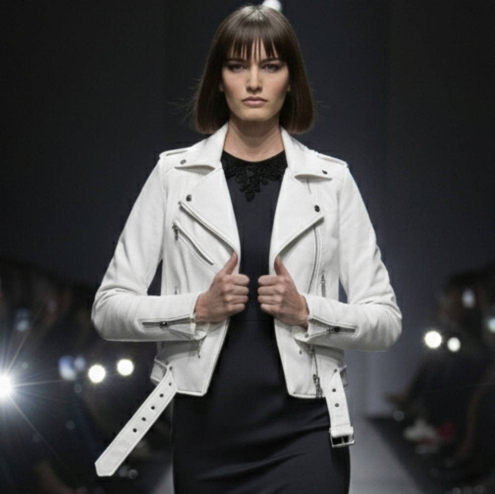 Maison Blue Deise White Leather Moto Jacket